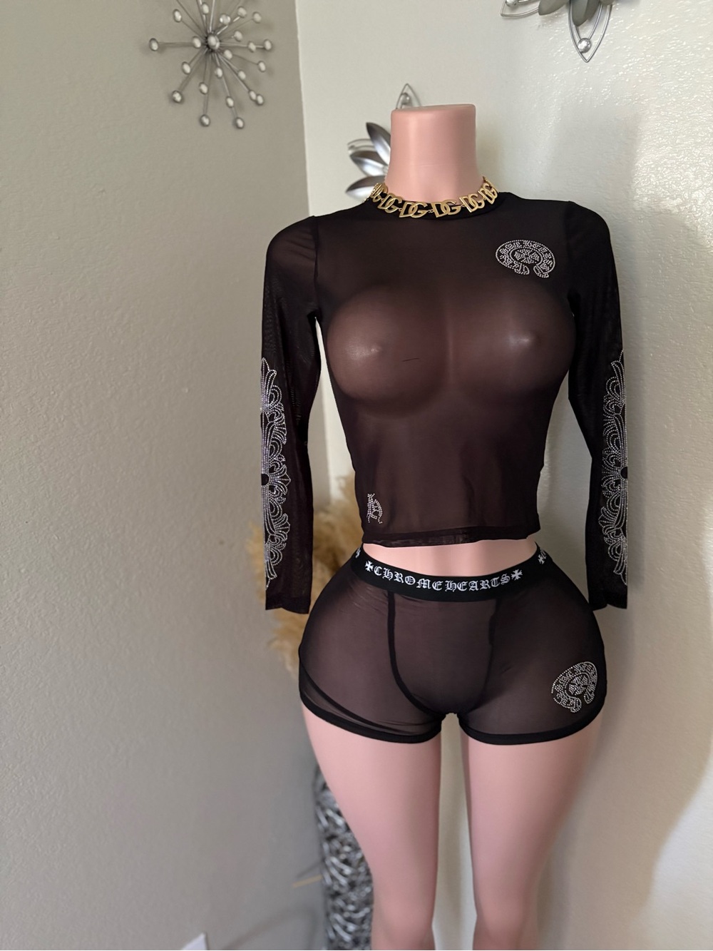 Chrome Hearts Black Sheer Long Sleeve Mesh Top
